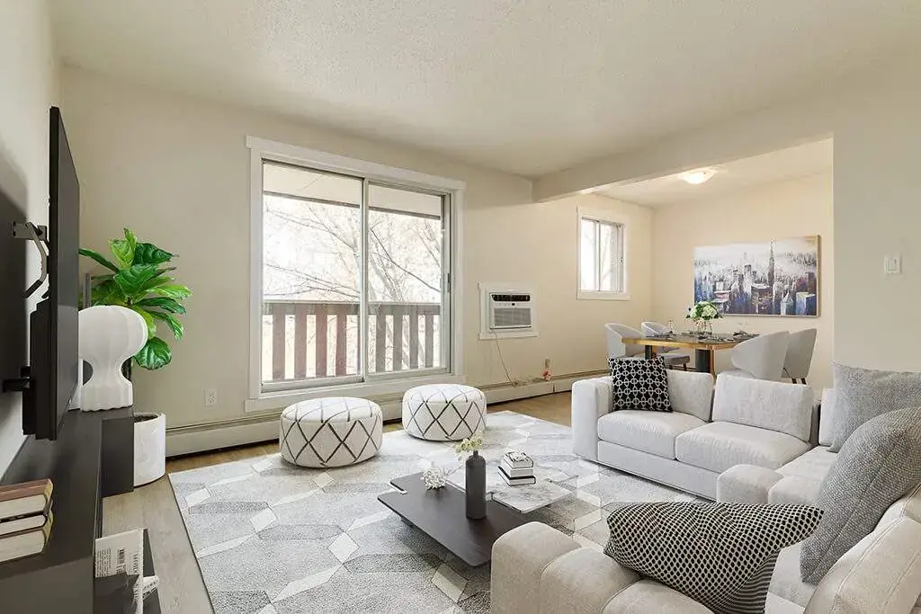 Bright living room with natural light at Hyland Manor in Bonnyville.