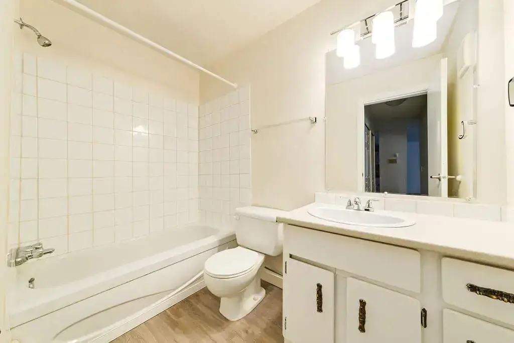 Apartment bathroom with tub and shower at King Art in Bonnyville.