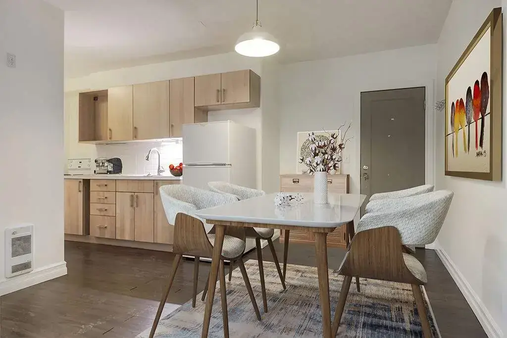 Open kitchen design connected to living space at The Barnhart in Calgary.