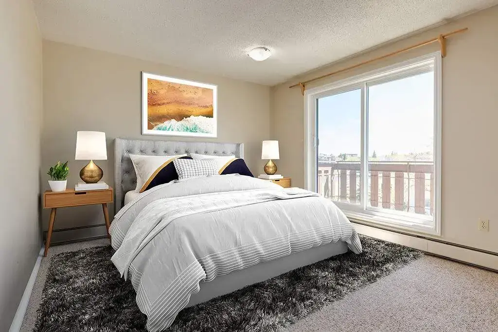 Comfortable size bedroom at Lamplighter in Camrose.