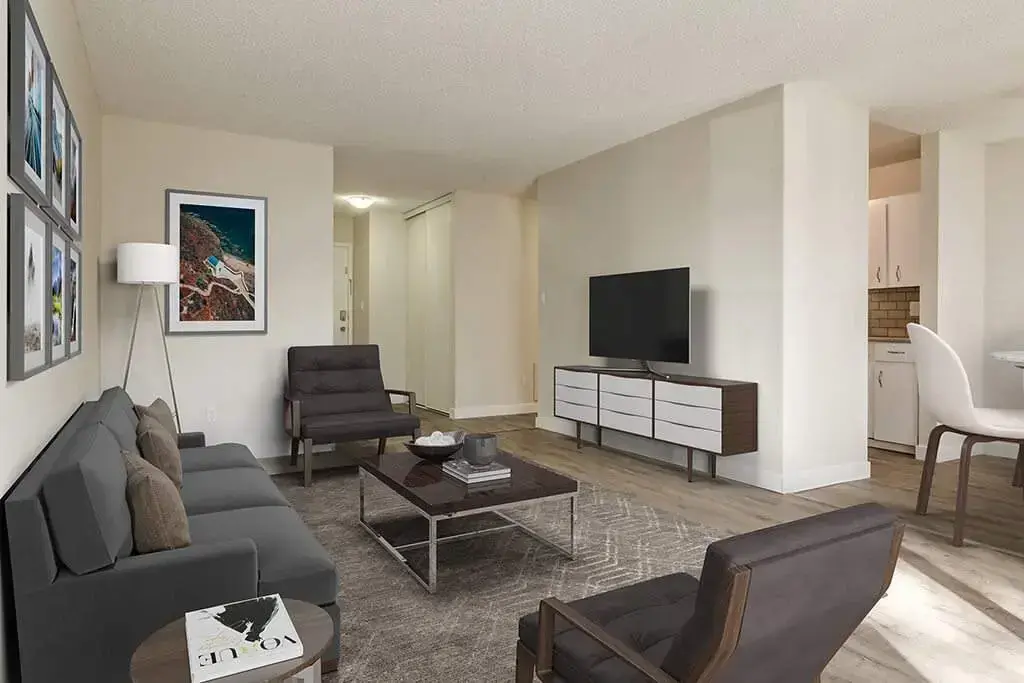 Comfortable living room at Hudson Court in Edmonton.