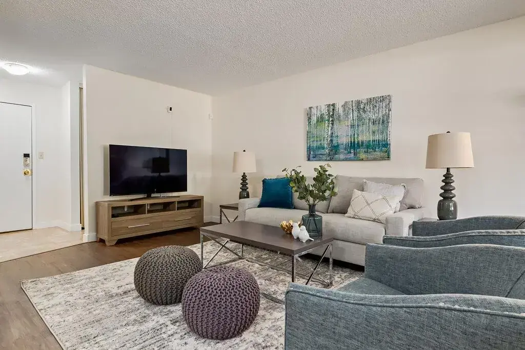 Inviting living room space at Hudson Court in Edmonton.