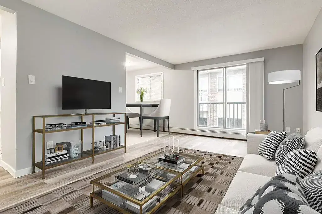 Bright living room with natural light at Linda Manor in Edmonton.