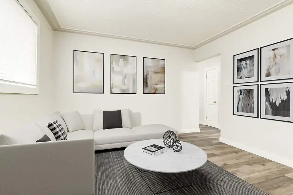 Bright living room with natural light at Phelips Apartments in Edmonton.