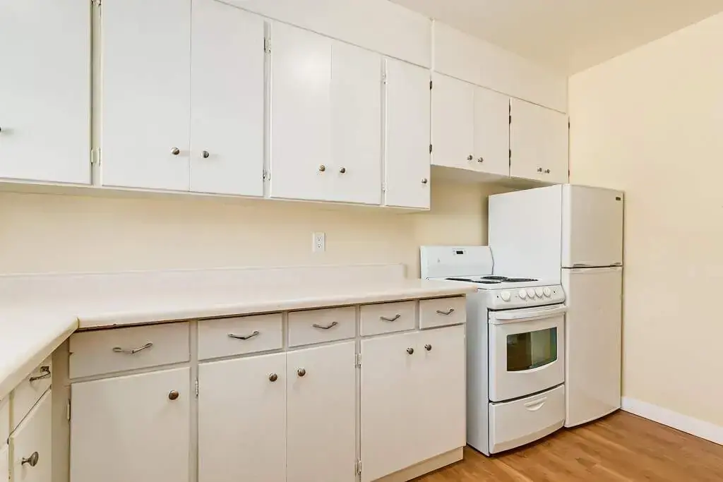 Bright kitchen area at Skyview Apartments in Edmonton.