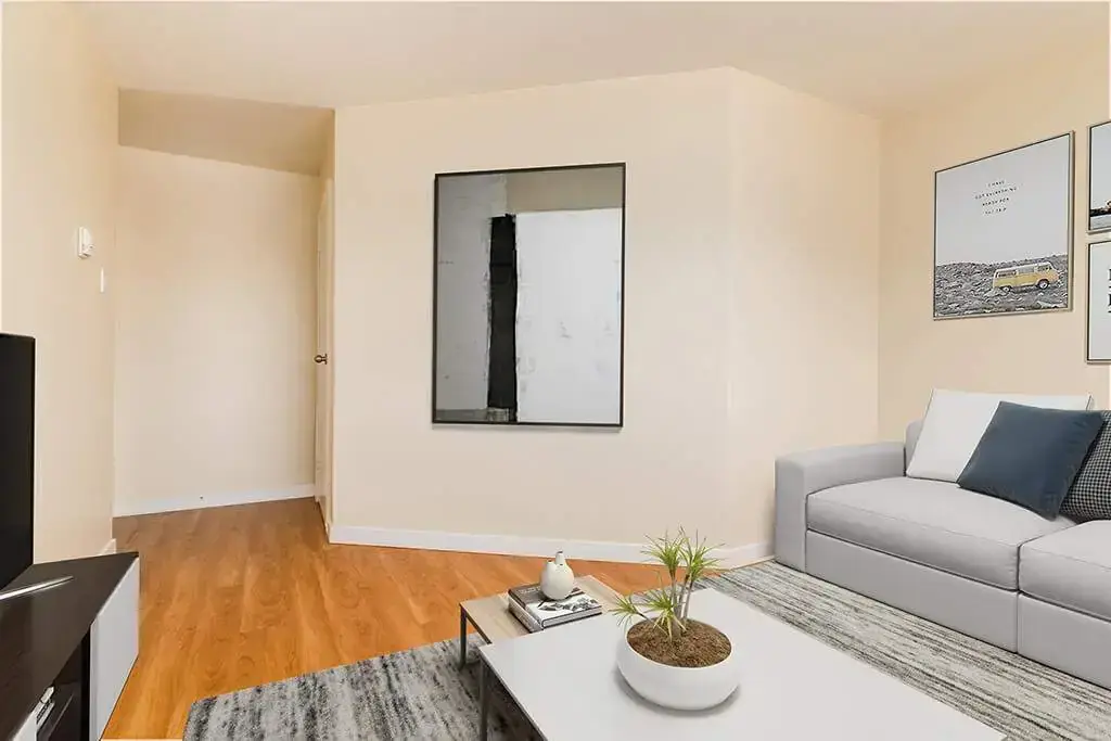 Inviting living room space at Skyview Apartments in Edmonton.