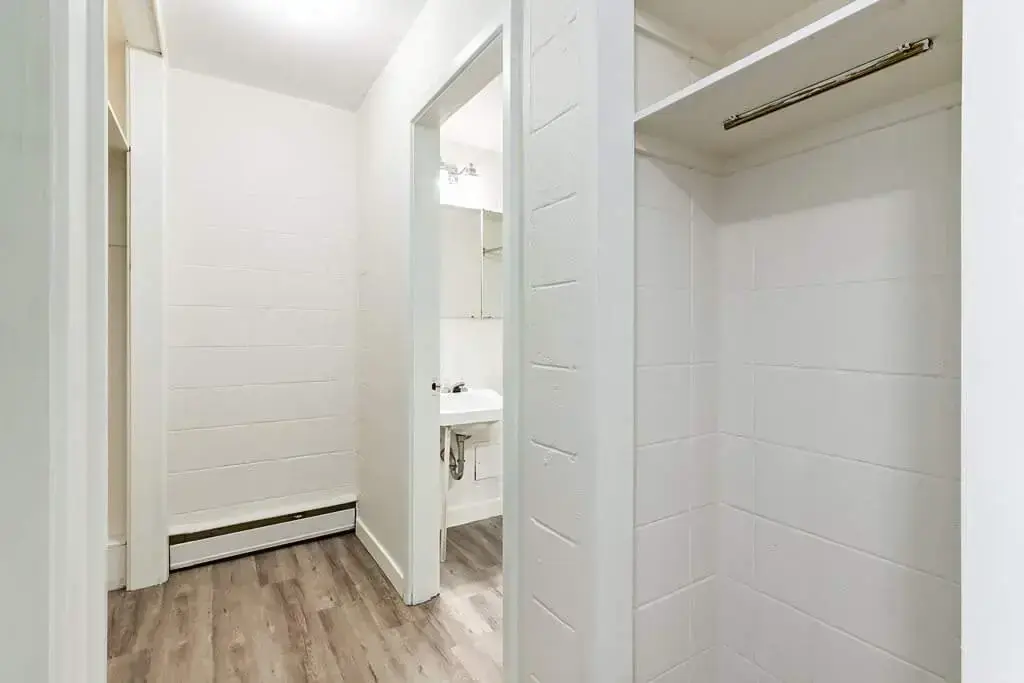 Bathroom and storage area at Applewood in Lethbridge.