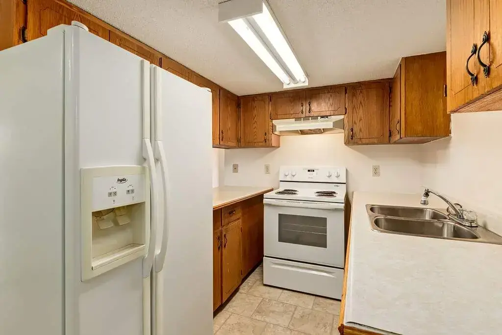 Functional kitchen at Bel-Aire Apartments in Lethbridge.