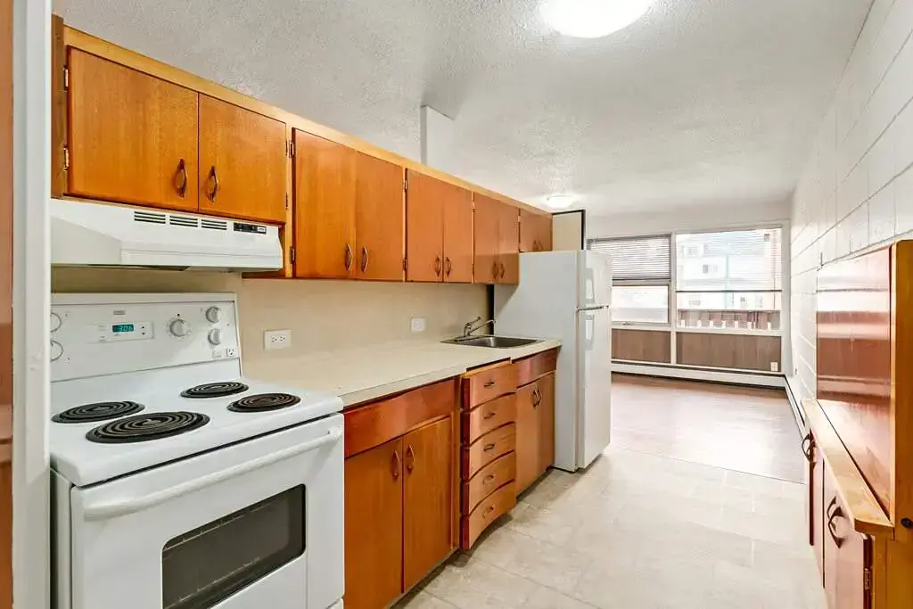 Bright kitchen at Bel-Aire Apartments in Lethbridge.