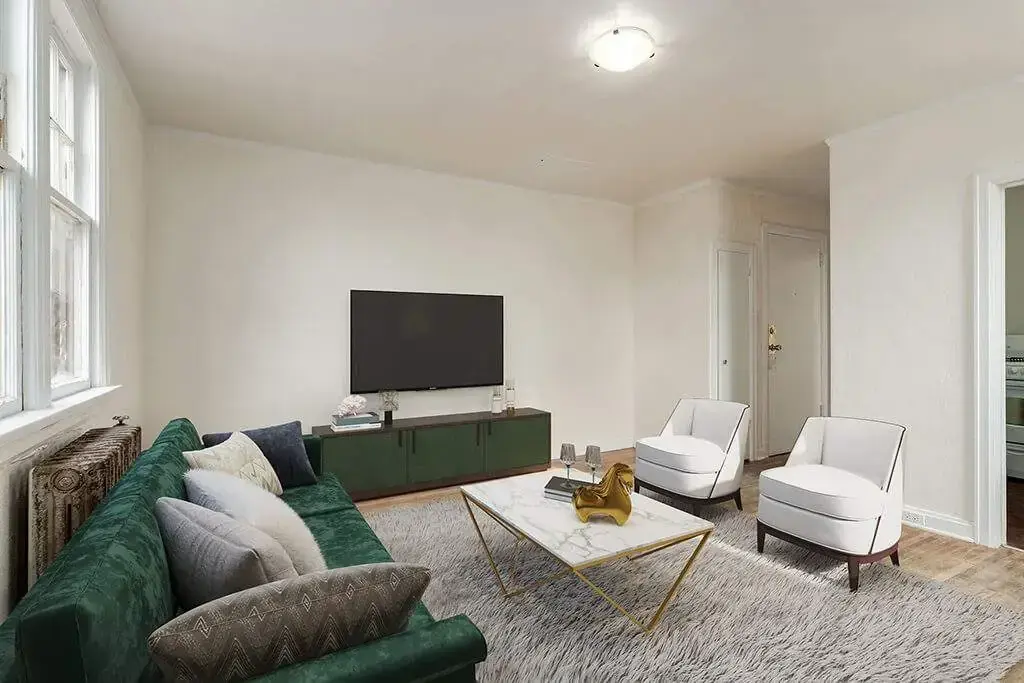 Inviting living room space at Tudor Manor in Lethbridge.