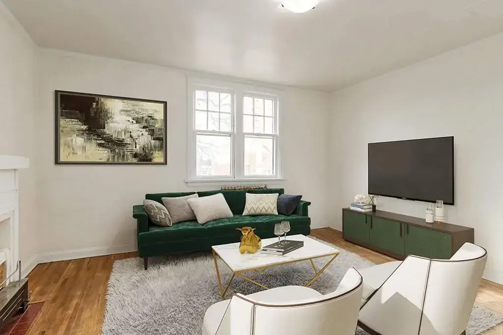 Inviting living room space at Tudor Manor in Lethbridge.