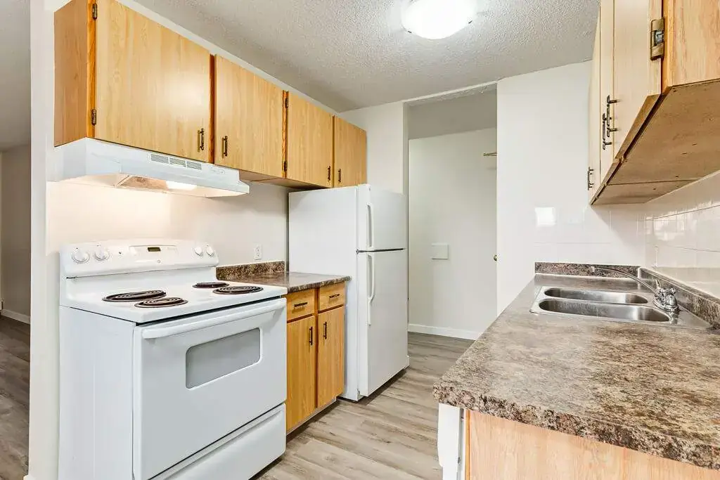 Bright galley style kitchen at Cambridge Court in Lloydminster.