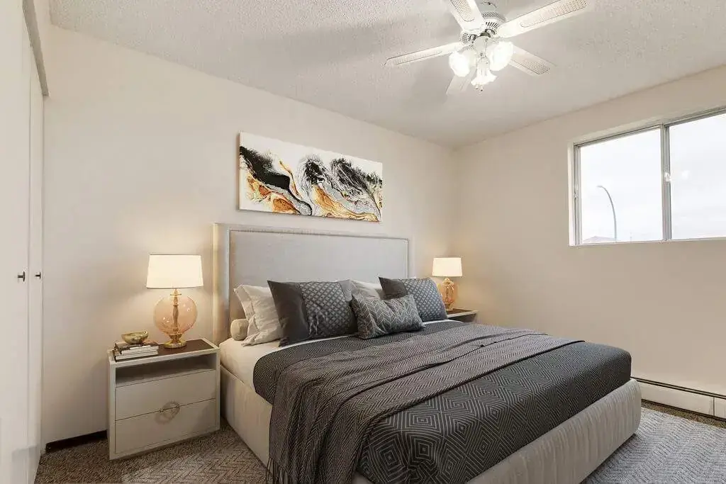 Bright bedroom with comfortable proportions at Hillview Apartments in Medicine Hat.