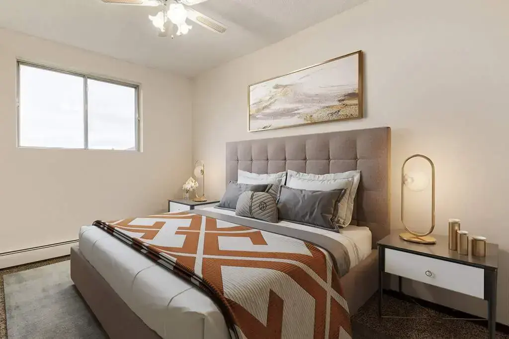 Open bedroom space with flexible layout at Hillview Apartments in Medicine Hat.