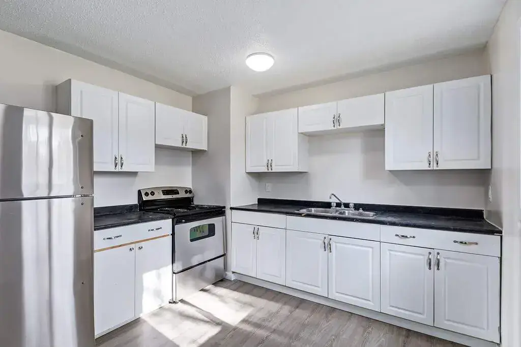 Updated kitchen featuring stainless steel fridge and stove at Manville Bay in Prince Albert.