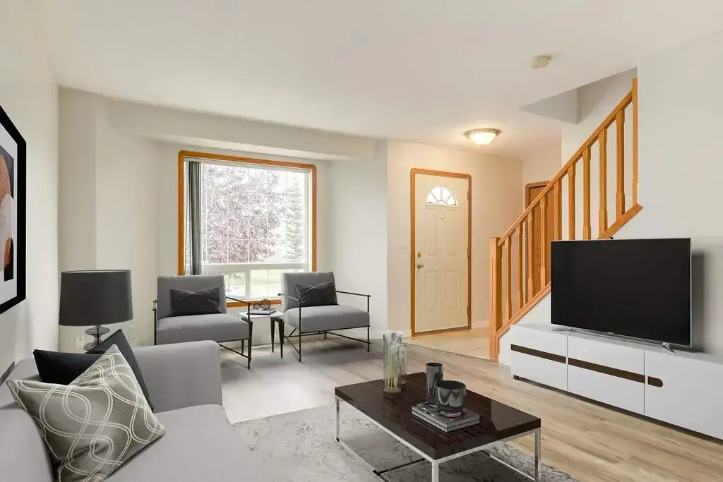 Comfortable living room at Kyte Crescent Townhomes in Red Deer.