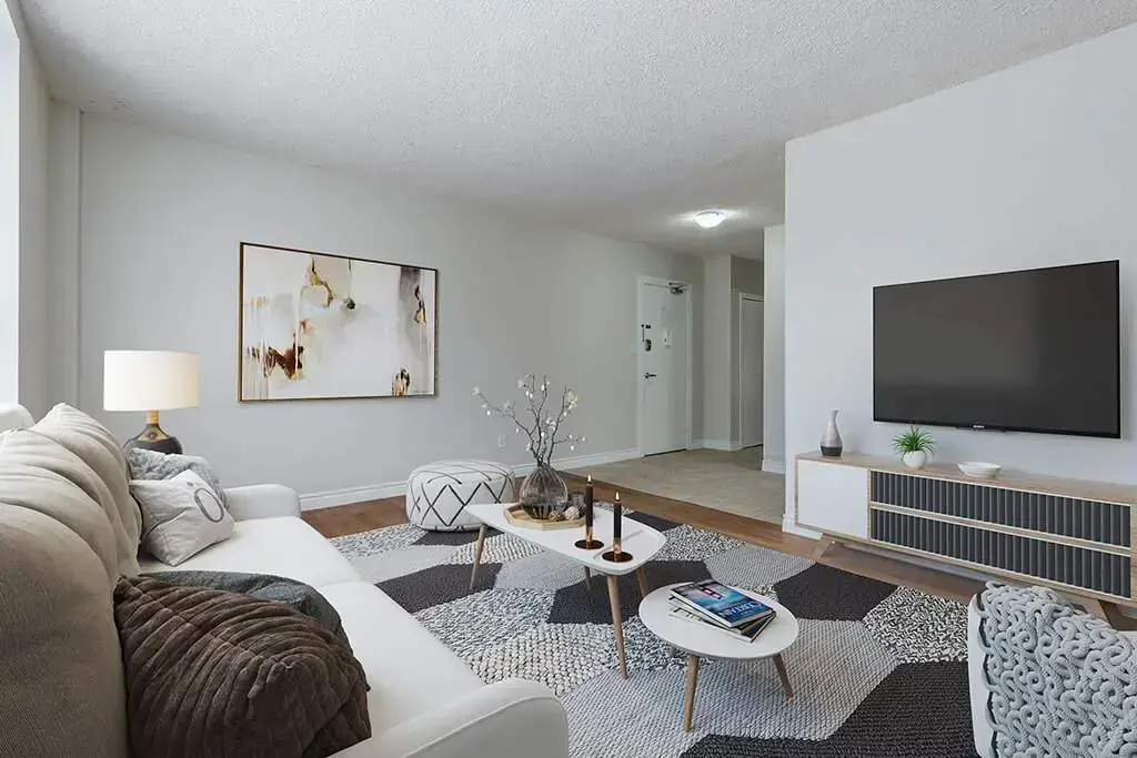 Comfortable living room at Berkeley Manor in Saskatoon.