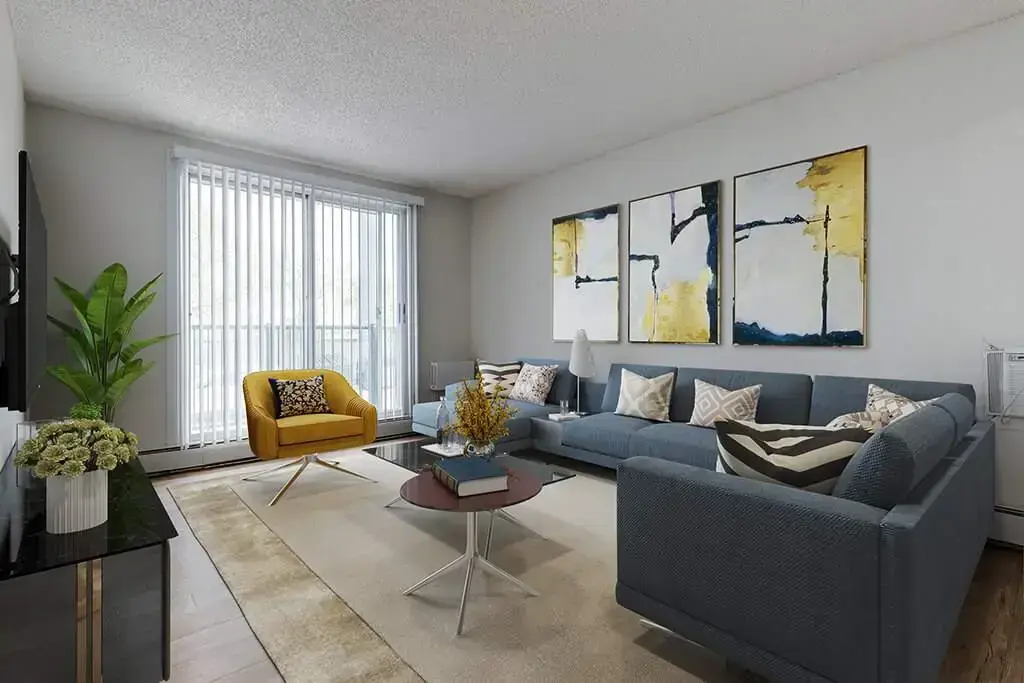Inviting living room space at Erica Louise Manor in Saskatoon.