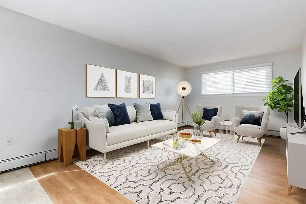 Inviting living room space at Miami Apartments in Saskatoon.