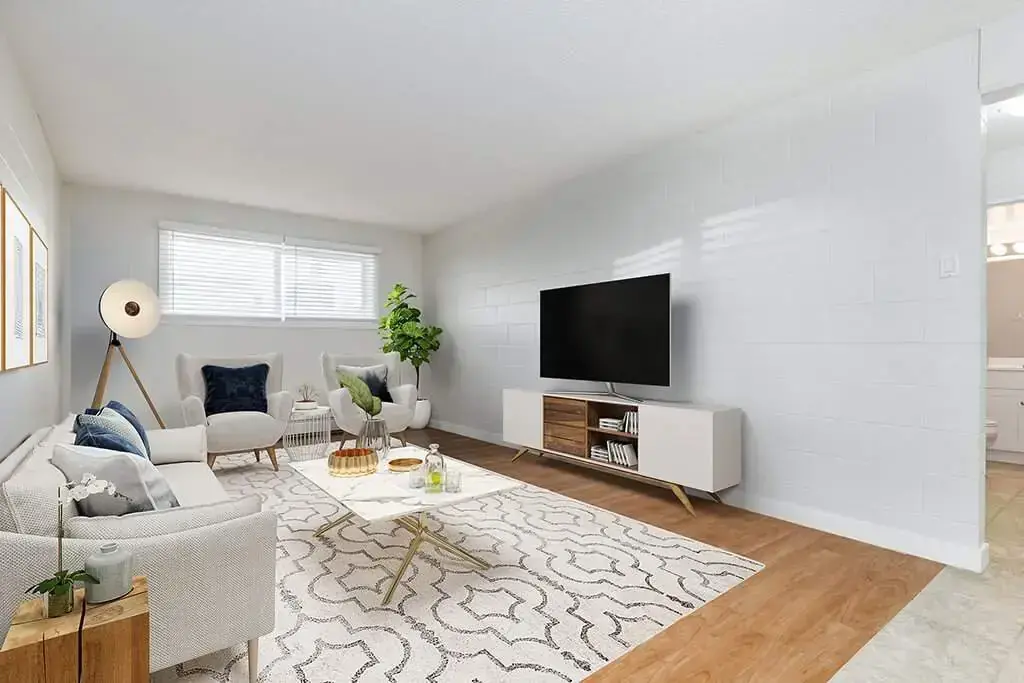 Generous living room area at Miami Apartments in Saskatoon.