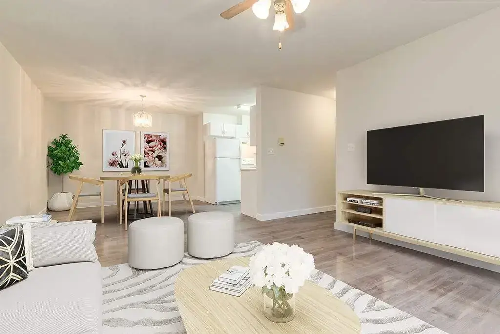 Living room filled with natural light at Crowchild Court in Wetaskiwin.
