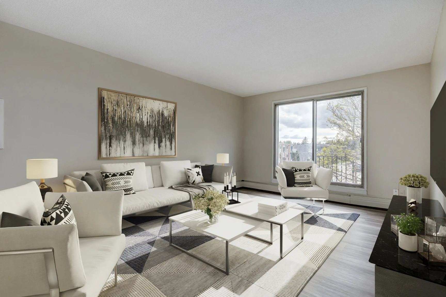 Comfortable living room at Summers Manor in Saskatoon.