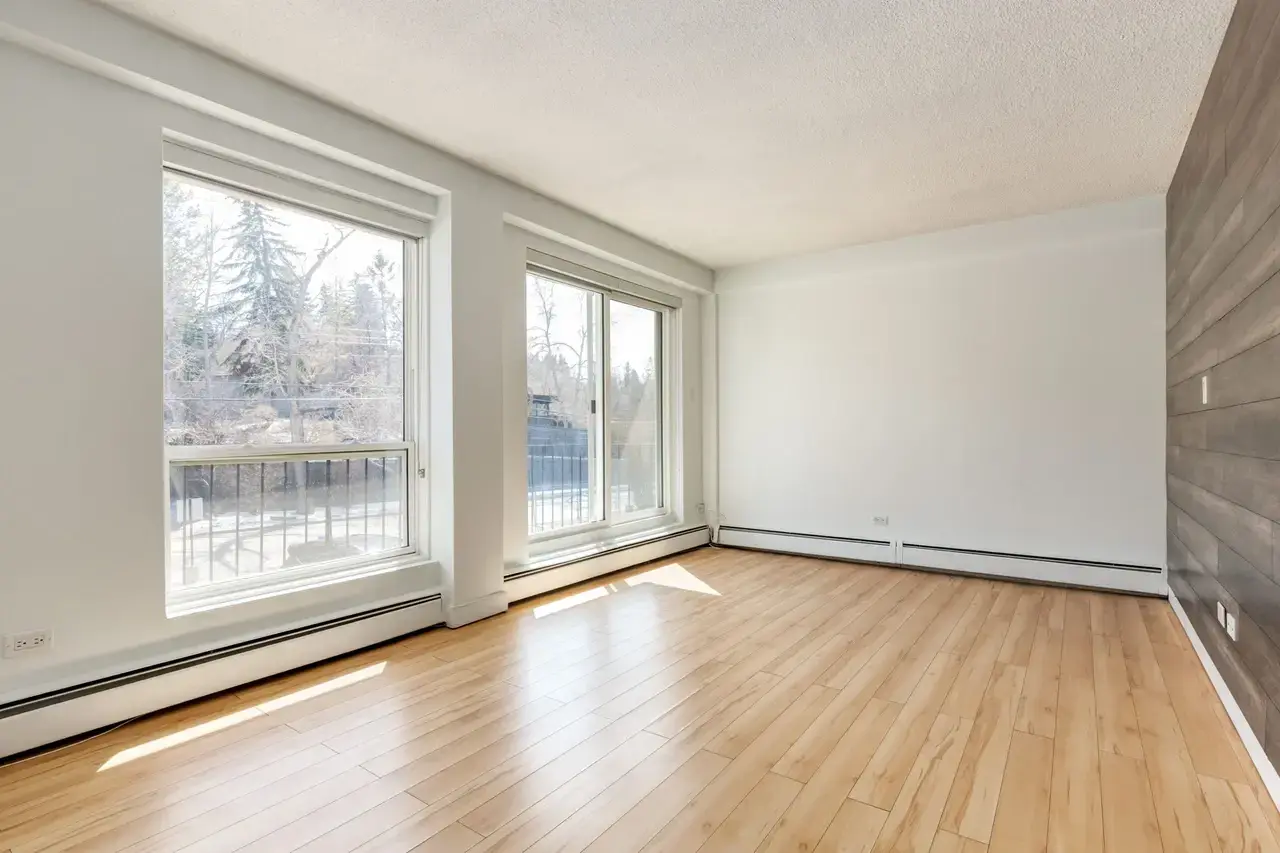 Spacious living room at Cameron Manor in Calgary.