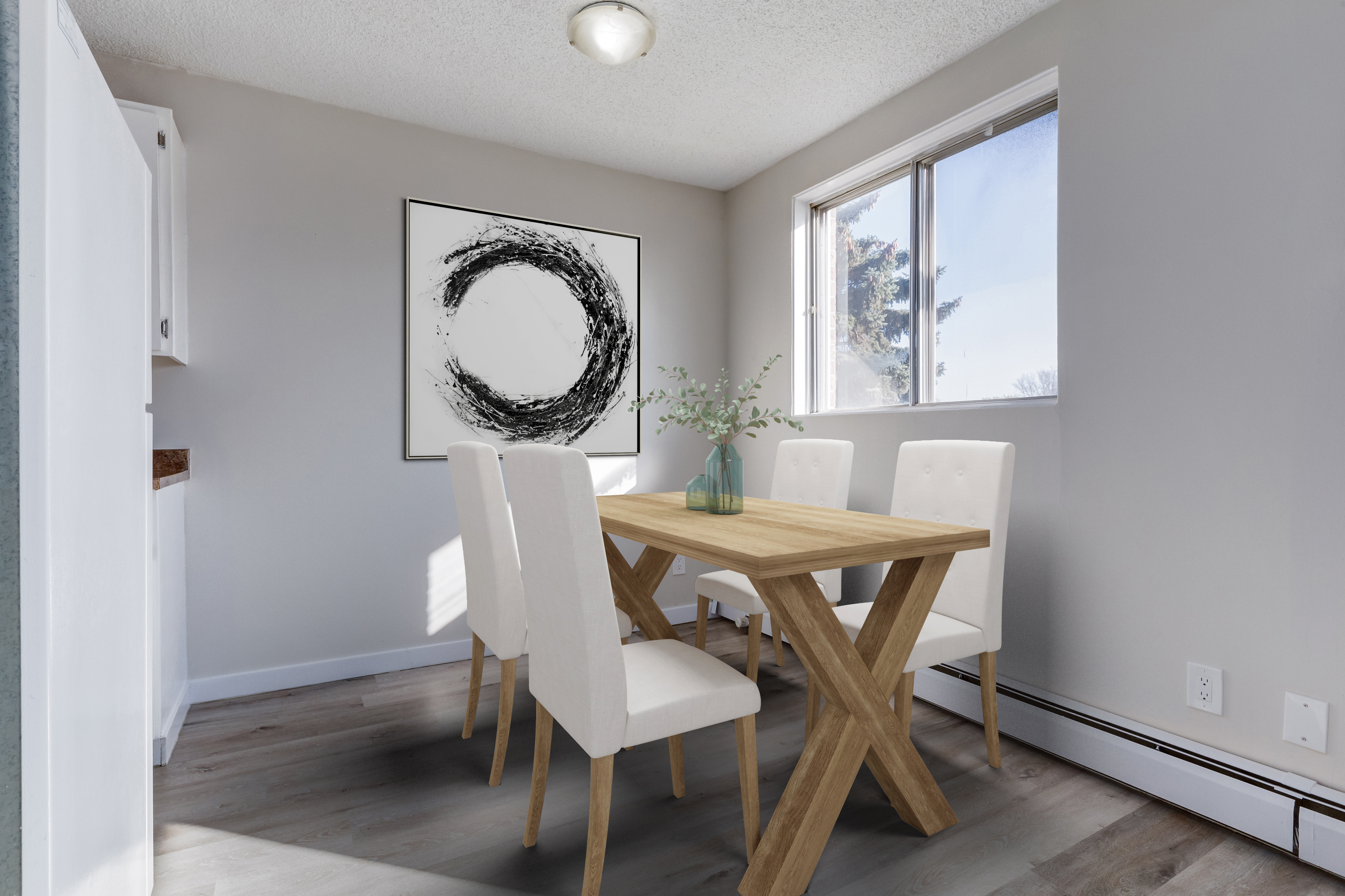 Image of dining room table inside Borden Place Apartments.