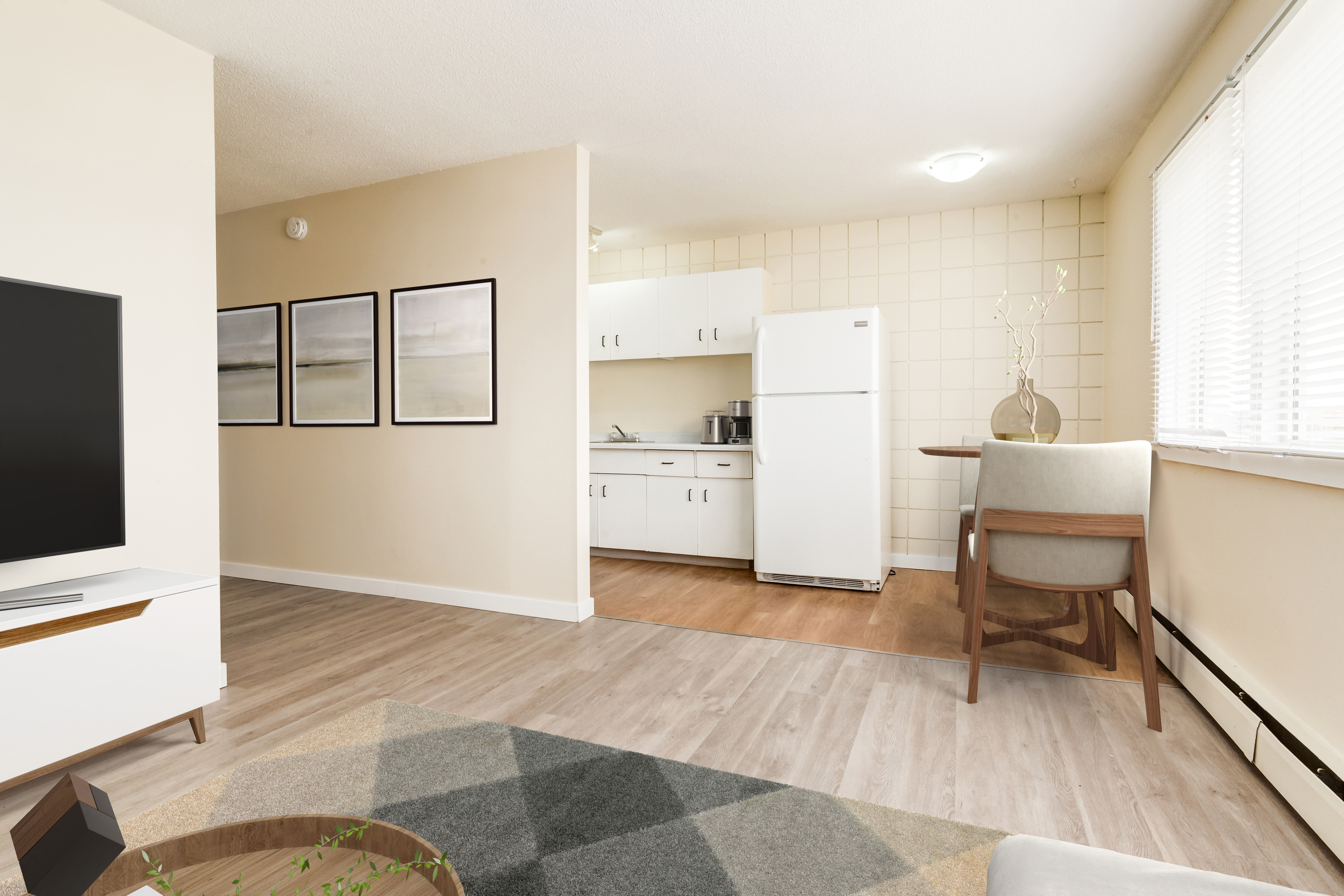 Inside shot of Cloverdale Apartments you can rent under $1,100/month in Edmonton, Alberta. 