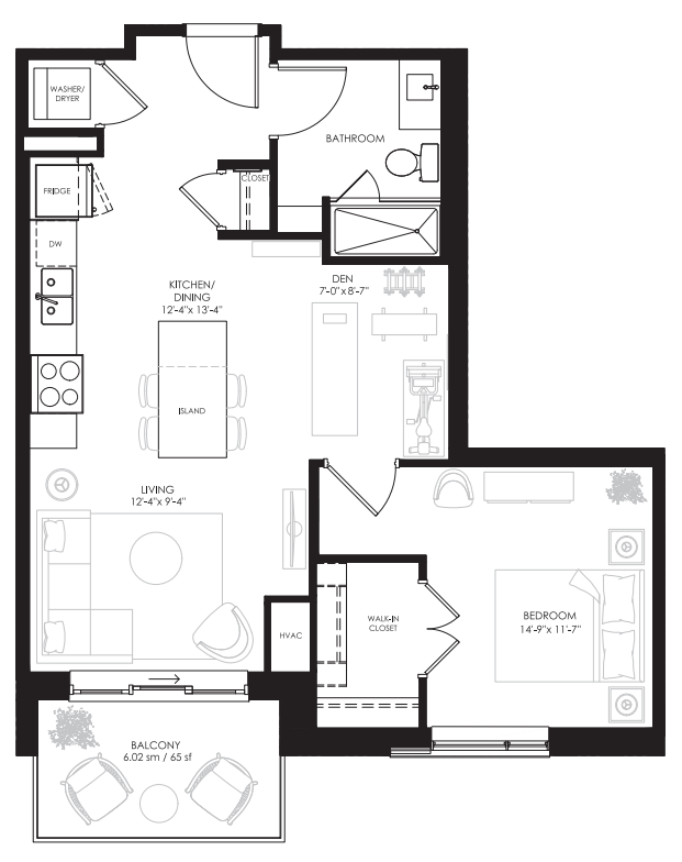 Hespeler - 1 Bedroom +DEN - 716 Sq.Ft Floorplan