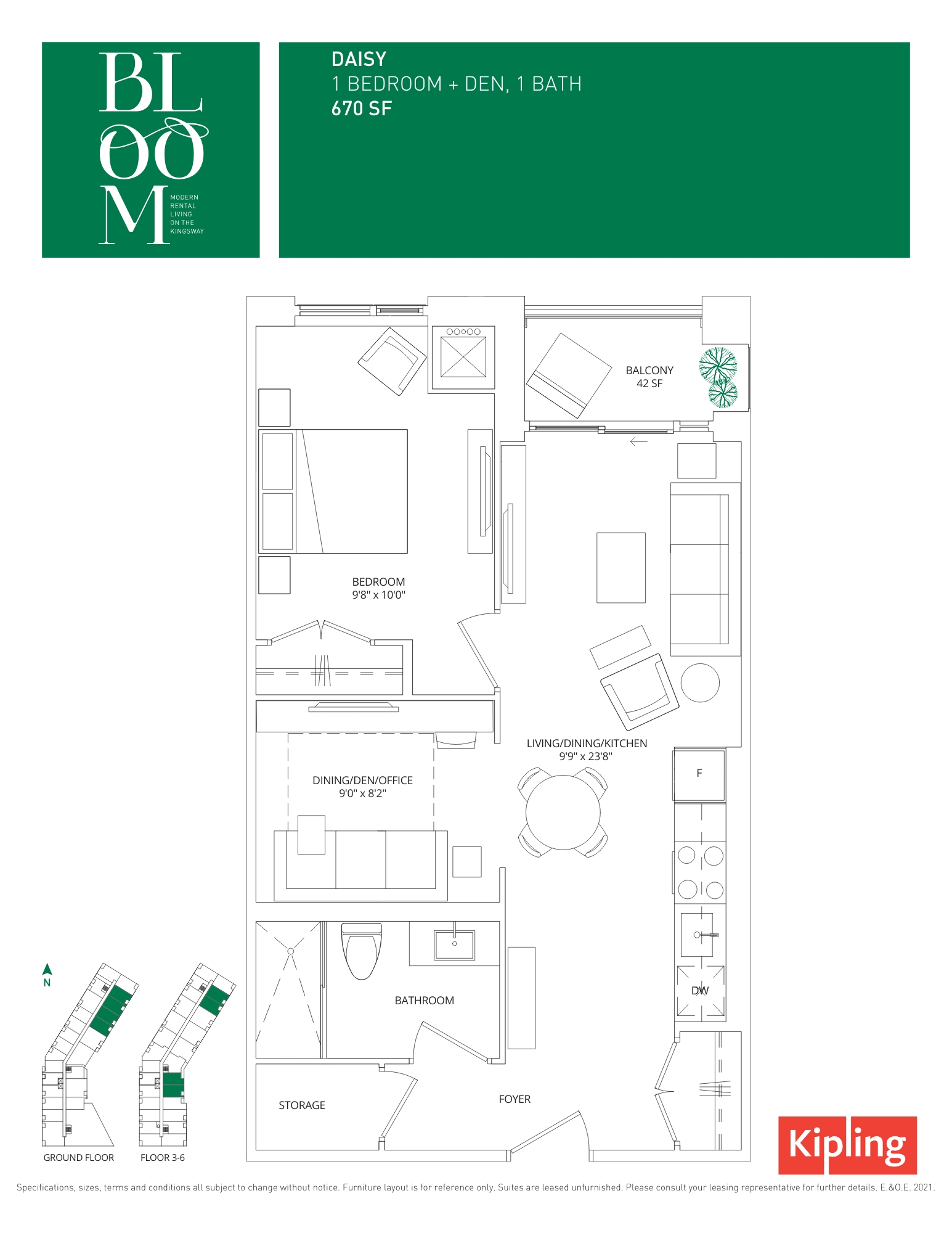 Floorplan image for One Bed plus Den suite (Daisy)