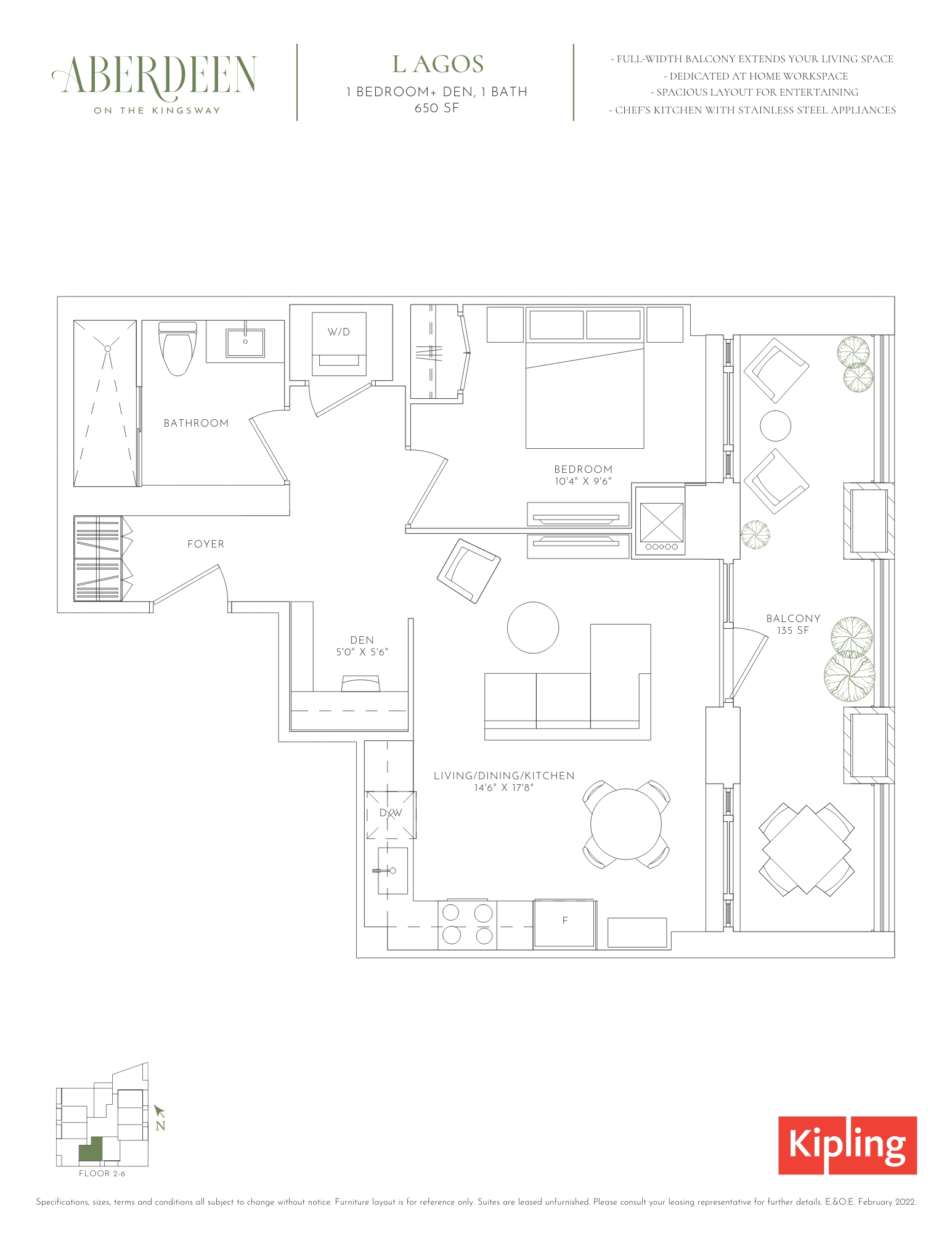 Floorplan image for One Bed plus Den suite (Lagos)