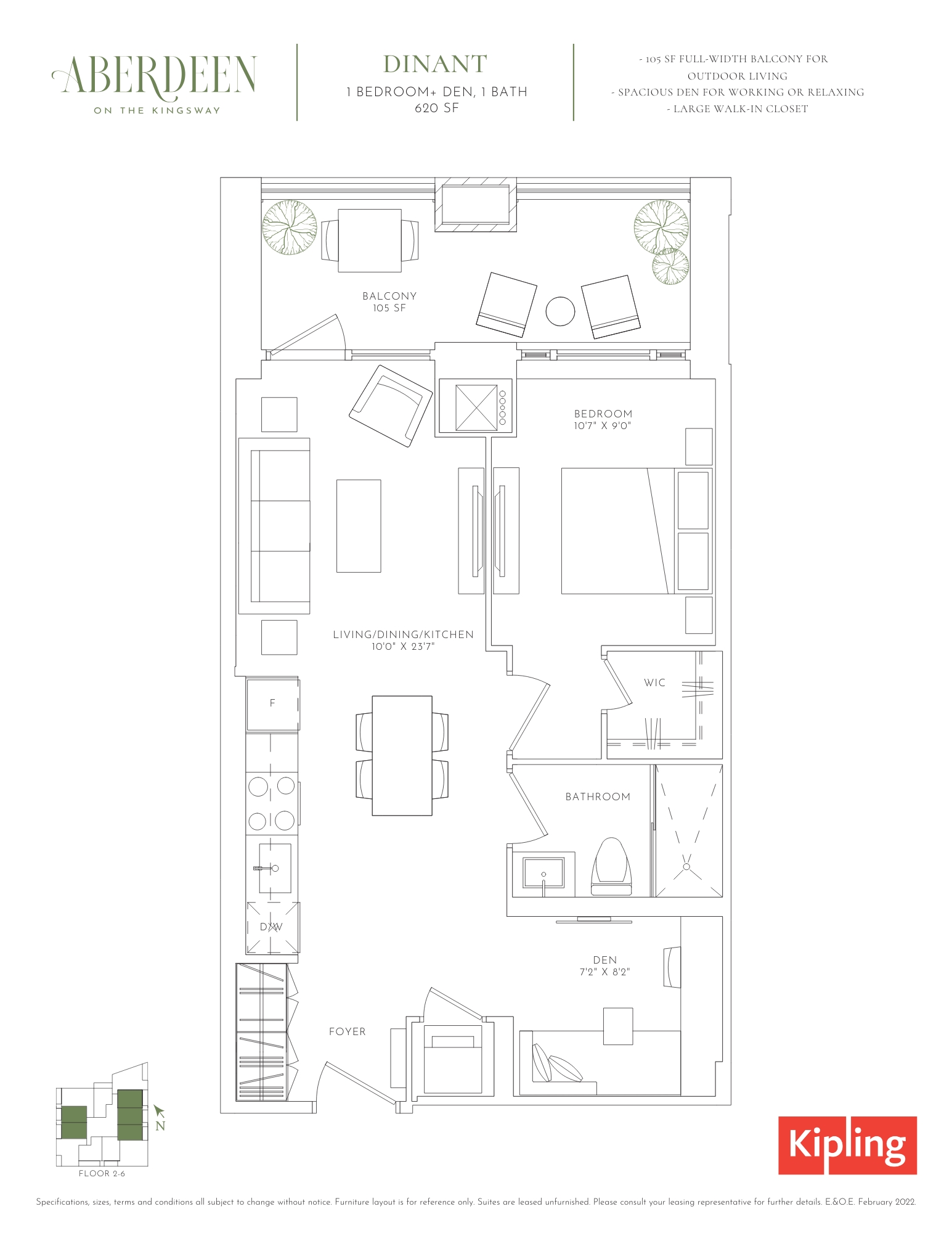 Floorplan image for One Bed plus Den suite (Dinant)