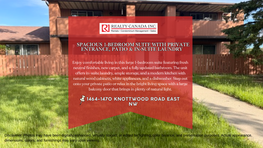 (PN1468A)Renovated 1 Bedroom Suite with Private Entrance & Fenced Patio | Mill Woods